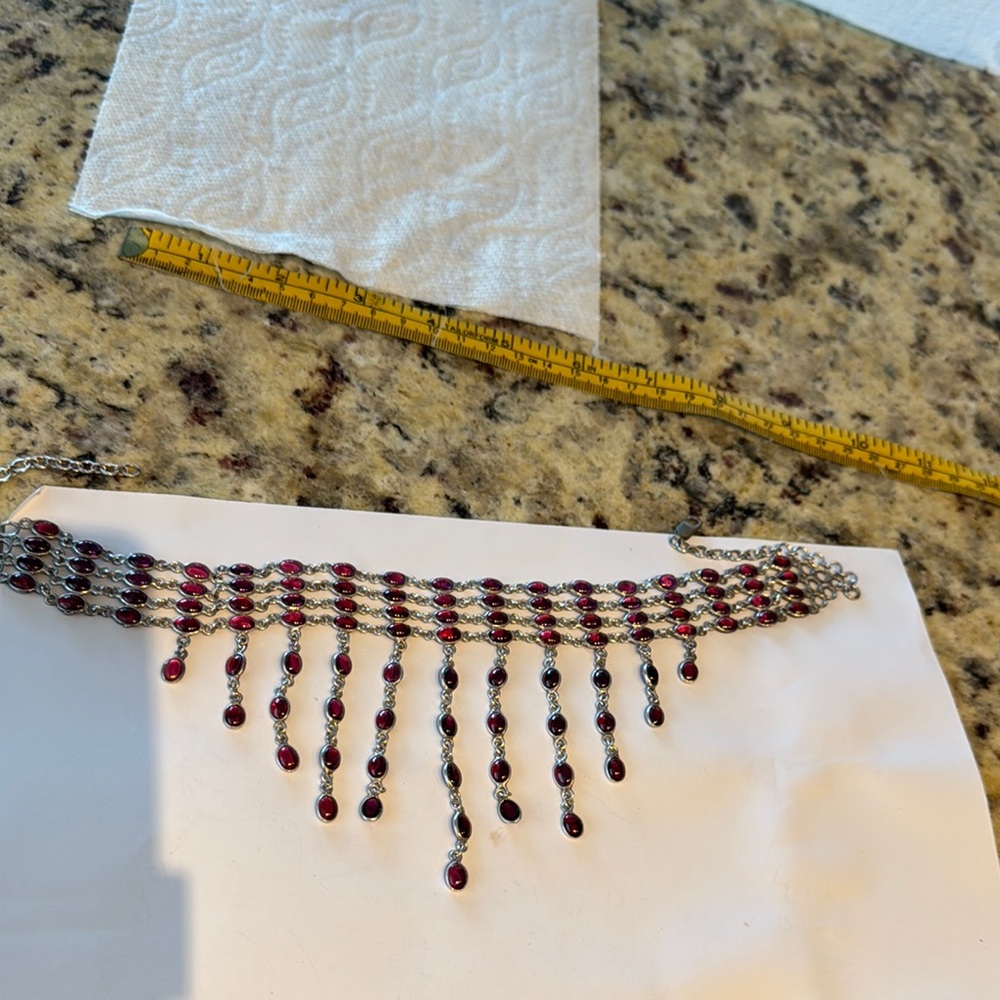 Elegant Garnet Silver and Red Choker Necklace